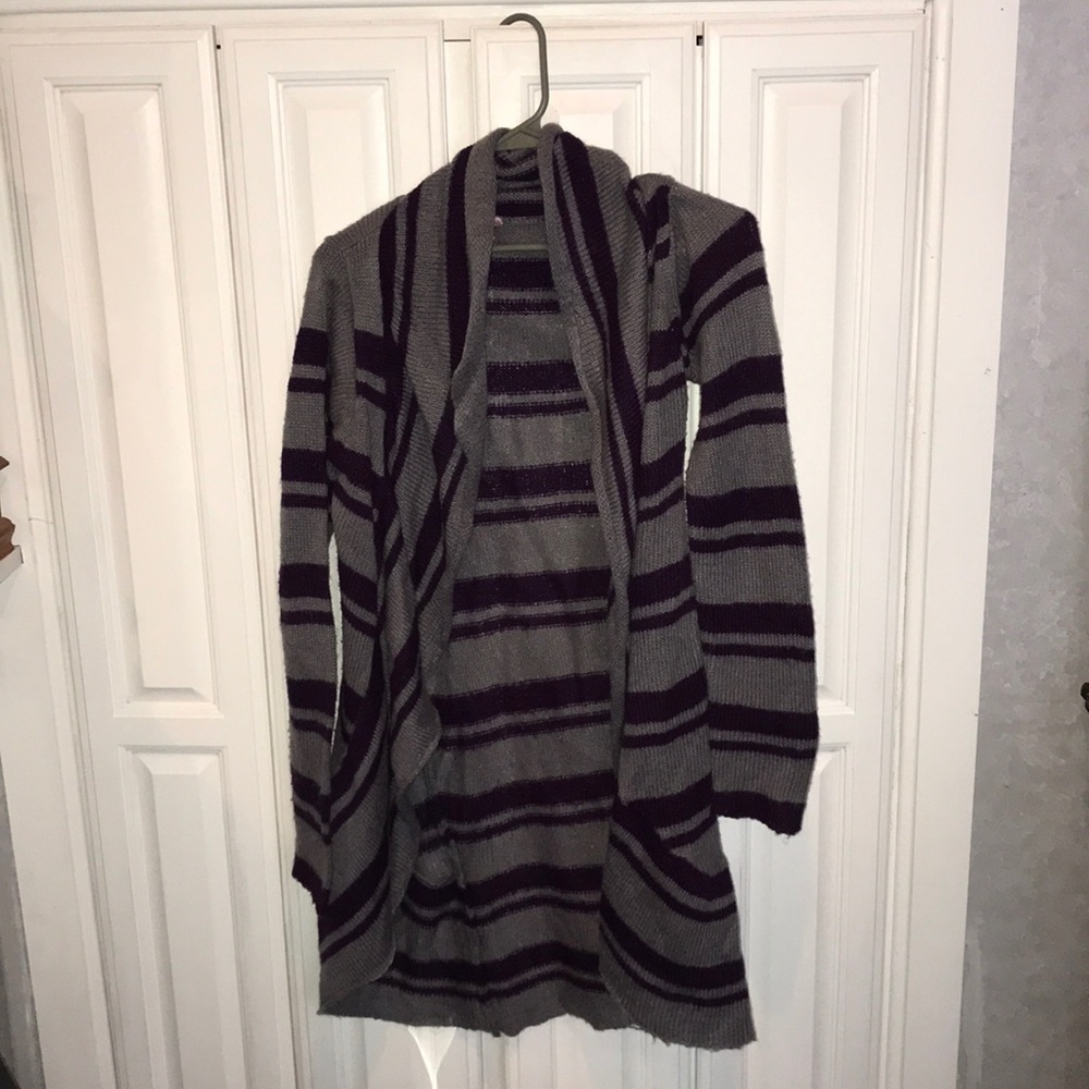 Gray and purple cardigan